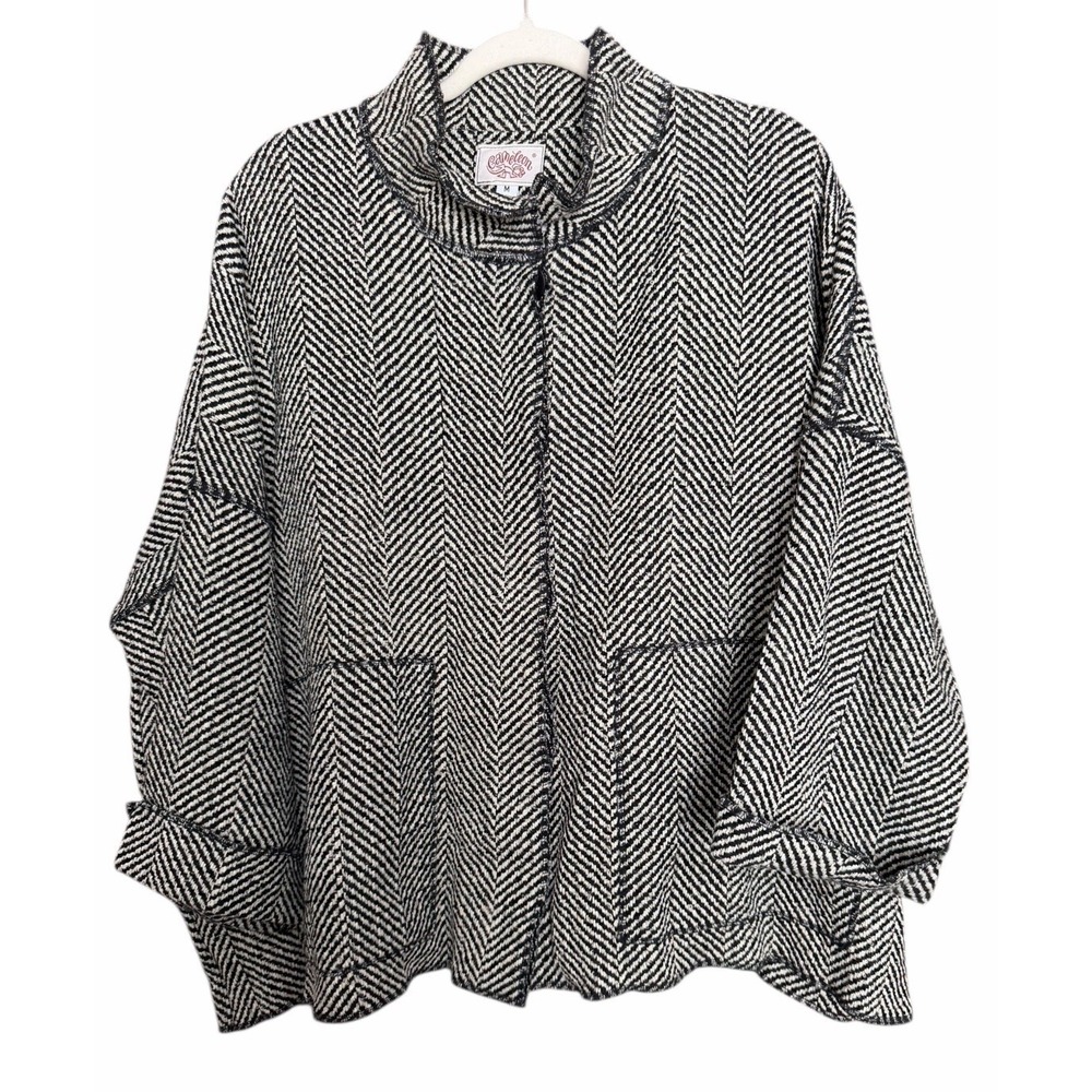 Cameleon‎ Black Wool Herringbone Oversized Sweater Coat Women's Size Medium